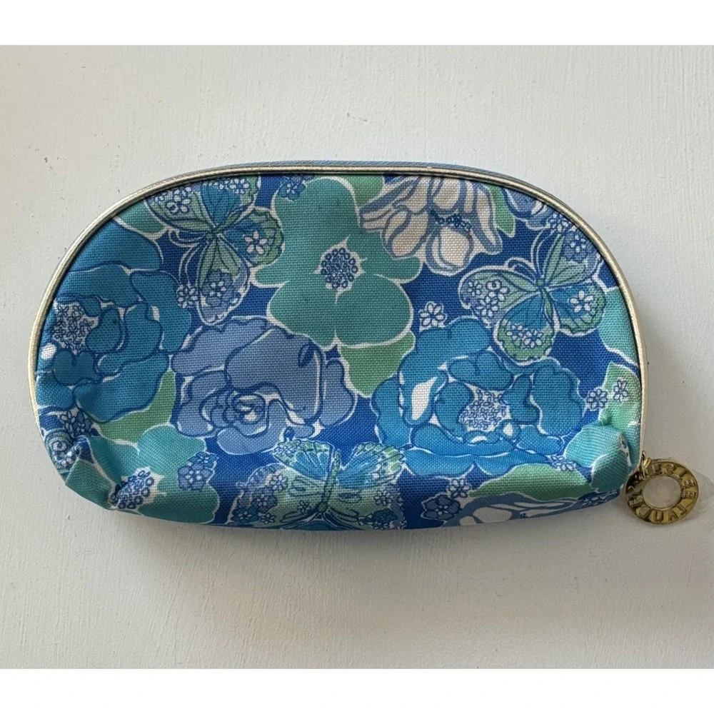 Lilly Pulitzer for Estée Lauder Cosmetic bag pouch gold Zip Close Pink Lined